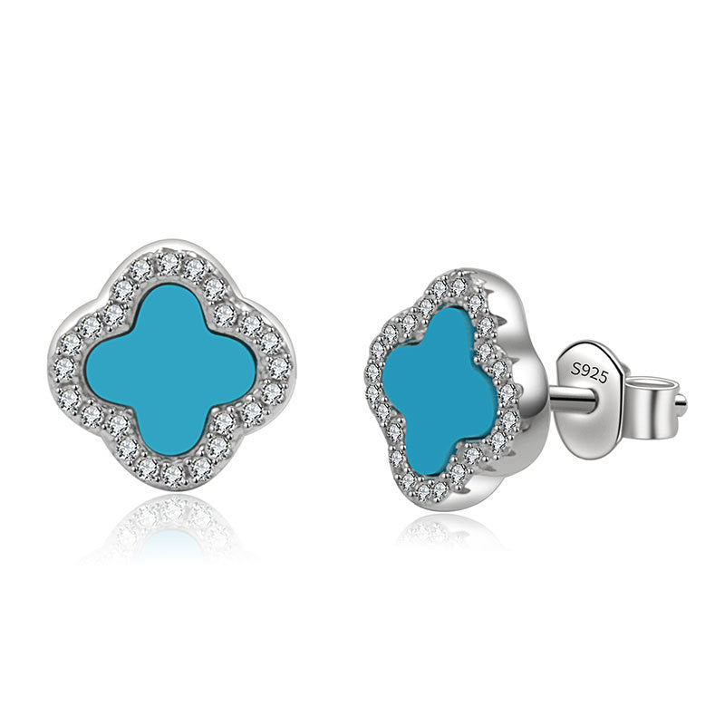 Sterling silver four leaf clover ear stud